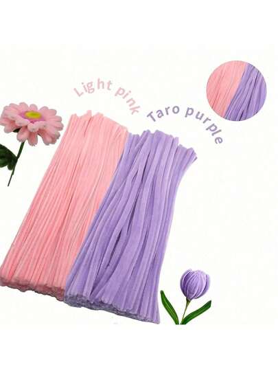 100 pezzi Assortimento di colori Pipe Cleaner in ciniglia per artigianato e progetti fai-da-te, kit di cordoncini ritorti a 2 colori, confezione di fiori in pipe cleaner
