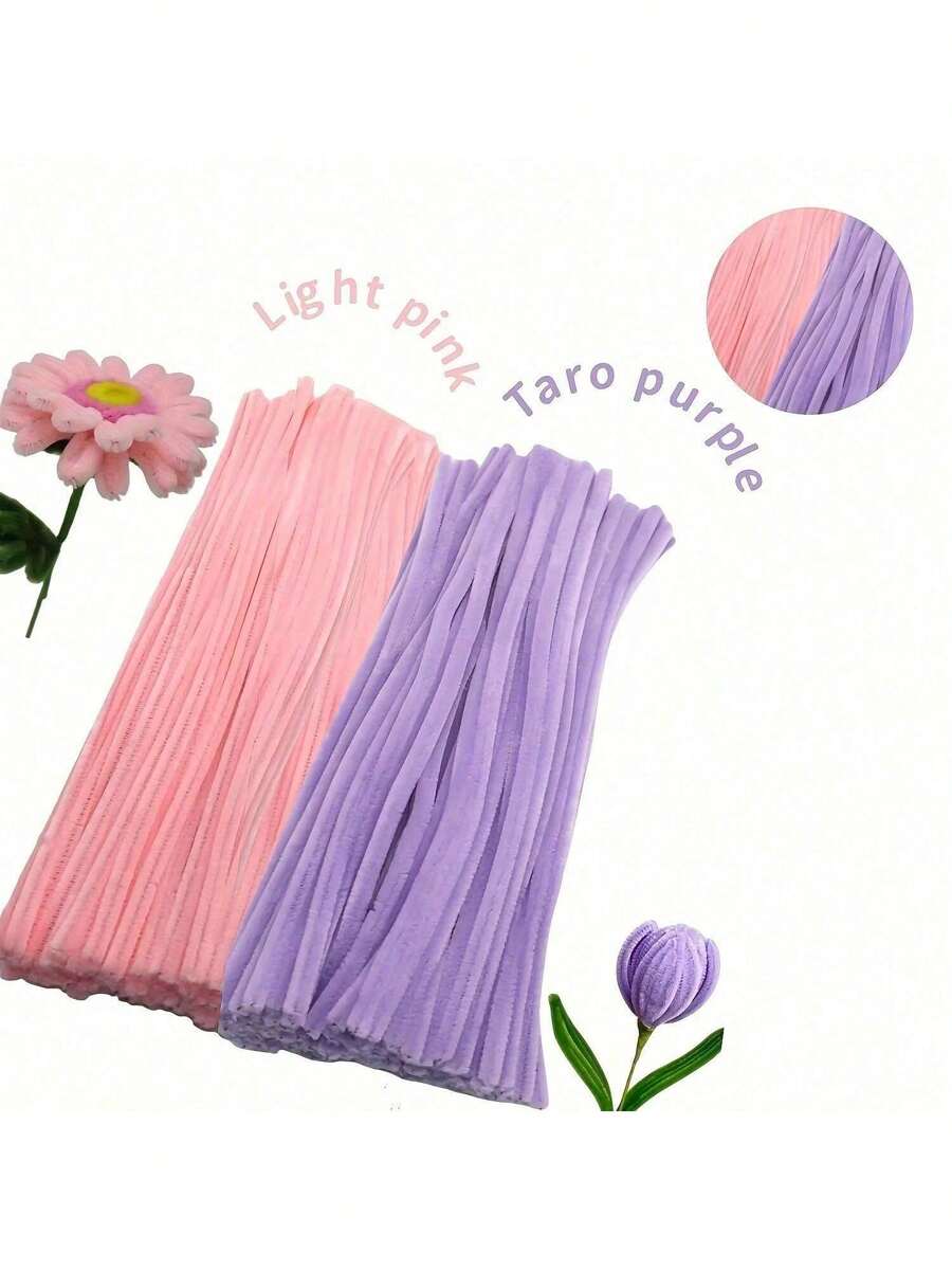 100 chiếc que làm sạch ống nhung nhiều màu, thích hợp cho các dự án thủ công và DIY, bộ que làm sạch ống xoắn 2 màu, bộ que làm sạch ống hình hoa.