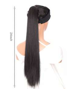 黑色爪夹式马尾假发，18~32英寸超长直发合成马尾假发，女士适用 - 黑色 - 查看 4