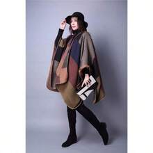 Women's Warm Shawl Wrap Cape Winter Cardigan Sweaters Open Front Poncho - A1-khaki - View 3