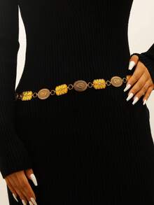 1 chiếc dây thắt lưng nữ, dây thắt lưng cô dâu, vòng tròn hình học phong cách Bohemian sáng bóng thanh lịch, họa tiết rỗng, ghép hình trái tim, dây thắt lưng tròn dập nổi, phù hợp cho váy, đầm, đám cưới, tiệc tùng, kỳ nghỉ, lễ hội, mùa thu/mọi mùa, Giáng sinh, năm mới, quà tặng. - Vàng - Xem 4