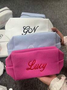 Customized Embroidered Makeup Storage Cosmetic Bag, Monogram Waffle Makeup Bag - Monogram Graduation Gift - Bridesmaid Gift, Classic Makeup Bag Suitable For Dorm Life, Customized Embroidered Makeup Storage Cosmetic Bag, Monogram Waffle Makeup Bag - Monogram Graduation Gift - Bridesmaid Gift, Classic Makeup Bag Suitable For Dorm Life, Customized Personalized Embroidered Bubble Mesh Cosmetic Bag/Toiletry Organizer, Easy Comfort