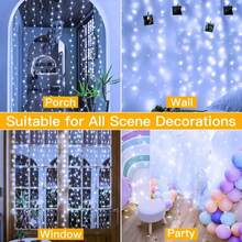 1pc 100/200/300 LED Curtain Lights, USB Hanging Fairy Lights String, Remote Control, 8 Lighting Modes, With Hooks, Suitable For Wedding, Kids Birthday, Christmas, Party, Bedroom Backdrop, Nursery, Indoor Home And Holiday Decor, Available In White, Warm White And Multi-Color - 彩色 - 查看 8