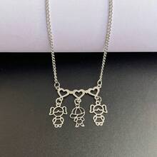 Daughter Girl Pendant Necklace In Stainless Steel Does Not Darken Can Get Wet - 2 女孩 1 男孩 - 查看 7