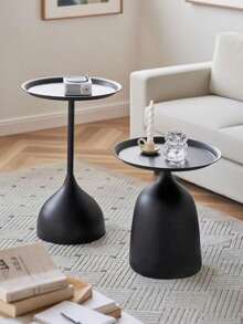 BAIYEUSO Juego de 2 mesas de centro, mesa de centro redonda de diseñador en hierro fundido, mesa auxiliar para espacios pequeños, sala de estar, dormitorio, oficina, regalo, negro - Negro - Ver 12