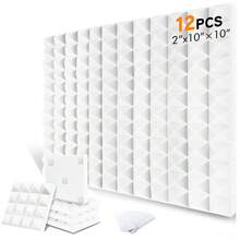 OLOEY 12/24 piezas de espuma acústica piramidal de alta densidad de 10 x 10 x 2 pulgadas, 4 torres, decoración de pared para renovación del hogar, insonorización, reducción de ruido, espuma absorbente de sonido