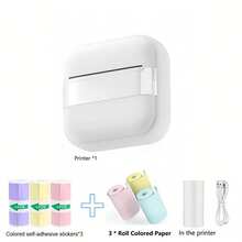 Mini Impressora, Criadora de Adesivos Térmicos Sem Tinta com 6 Rolos de Papel de Impressão, Para Notas, Imagens, Fotos, Diários, DIY, Compatível com iOS e Android