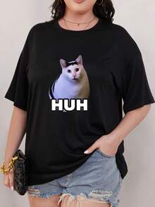 Customizable Women's Plus Size T-Shirt - Soft & Stretchy Casual Sport Tee With Personalized Photo Design, Round Neck, Short Sleeve, Machine Washable, Everyday Apparel Short Sleeve Top Machine Washable Shirt, Custom T Shirt