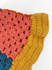 One Color Block Knit Bucket Hat For Women, Spring And Summer Lightweight Hollow Flower Knit Hat, Loose Fit, Face-Lifting And Sun-Shading Bucket Hat