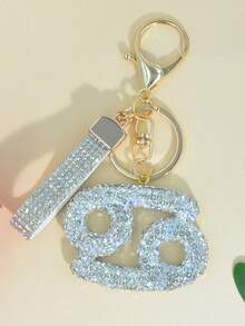 1pc Soft Clay Rhinestone Zodiac Keychain, Pink, Gift For Friends On Valentine's Day - White - View 17