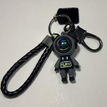1Pcs Cute Lightning Bear Keychain, Cartoon Astronaut Bear Doll Keychain Men's Car Key Women's Bag Pendant Couple Keychain Chain Ring, With Black Braided Rope And Practical Hook, Suitable For Keys, Bags And Other Items - 黑色 - 查看 2