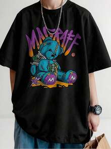 Camisa Masculina Gym Algodão Estampada Oversized Urso Dólar - Preto - Visão 2