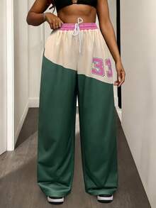 In Autumn And Winter, The New Sports Street College Style Plus Size Number Print Drawstring Waist Pants Are Suitable For Music Festivals, Concerts, Stages And Stage Performances, Daily Travel
