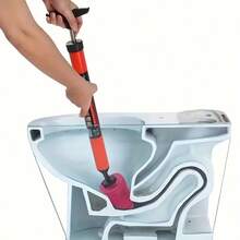 Toilet Uncloggers - Heavy Duty Air Pressure Toilet Drain, Sink & Shower Clog Clearer - Efficient Bathroom Unclogging Equipment - Ergonomic Handle Design - Red - View 6