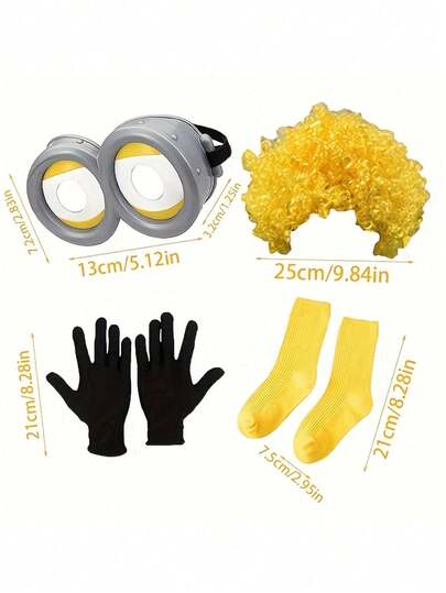 1/2/4pcs  Themed Costume Accessories Set, Including Goggles,  Wig, Black Gloves And Yellow Socks, Suitable For Cosplay Parties Or As Family & Friends Gifts, Fit For Birthday, Christmas, Halloween Decorations
