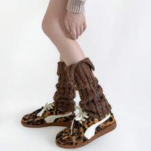 Fashionable And Versatile Sock Covers For Autumn And Winter, New Products With Folded Edges, Loose And Thick Threads, Warm Mid Leg Covers, Retro And Versatile - 黑色 - 查看 3