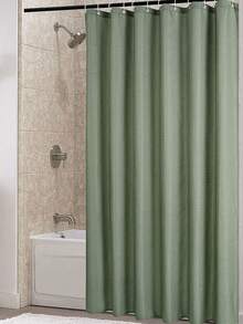 1pc Waffle Textured Bathroom Shower Curtain, Waterproof Fabric Shower Divider, Dry & Wet Separation, With Plastic Hooks, Waterproof Material Christmas Decor