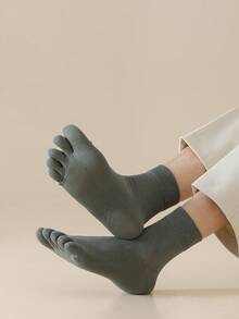 5-Toe Cotton Socks For Men, Solid Color, Breathable, Seamless Mid-Calf Socks, Suitable For All Seasons, Anti-Odor, Durable, Pill-Resistant