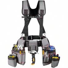 Tool Belt With Suspenders 22 Pockets Tool Bags MultiFunctional Adjustable Waist Tool Belt Heavy Duty Tool Organizer Suitable For Electrician Framers Carpenter Construction Gray Medium - Gray - View 1