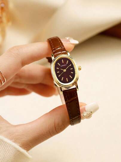 LI Piece Vintage, Elegante Oval Case, PU Belt Watch, Elegant, Delicate, Lovely Small Dial Rhinestone Perfect Everyday Wear, Birthday s, Parties, Holiday Gatherings, As The Ideal Yourself Or Friends