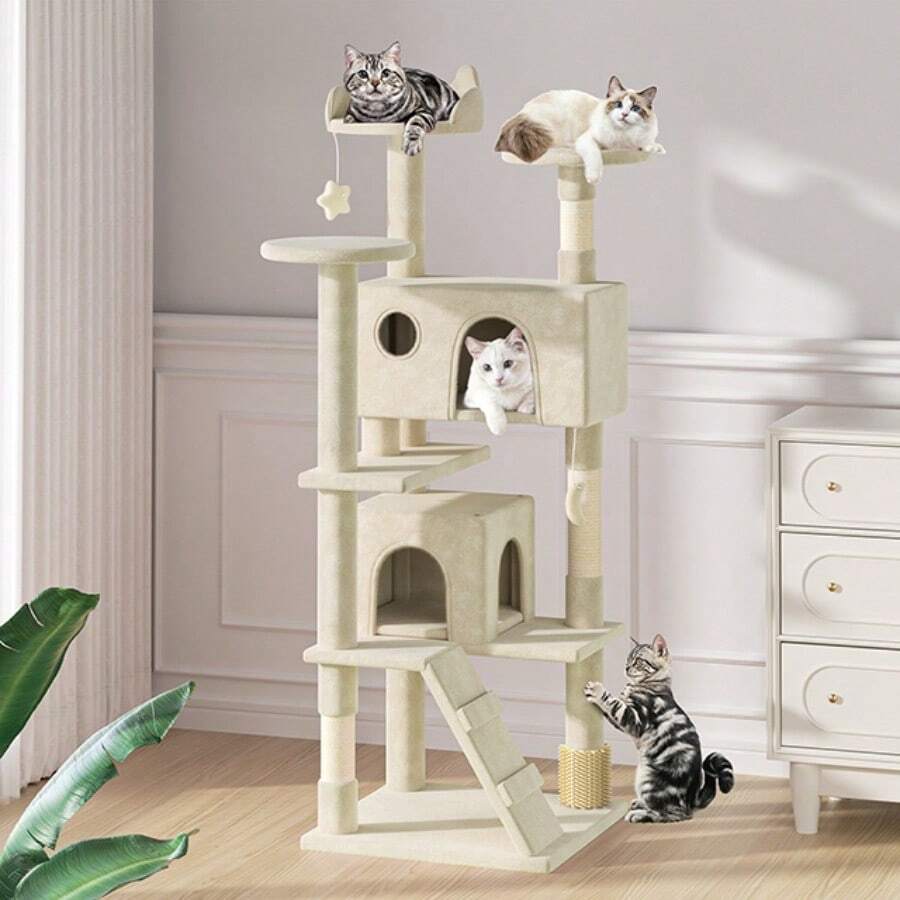 Cat Tree, 70 Inch Cat Tree Tower With 2 Condo, Tall Cat Tower With Scratching Post, Cat Climbing Tower, Cat Tree For Indoor Cats - Màu be - Xem 1