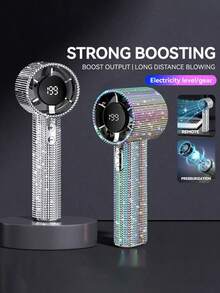 Easypie Selection Luxury Full Diamond Portable Handheld Mini Fan, USB-C Rechargeable Turbo Fan, Speed Adjustable Quiet Fan, Summer Gift Box - Multicolor - View 3