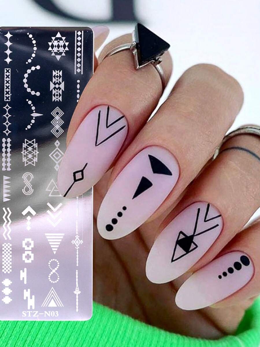 饰品模具压花板几何三角线条设计浮雕指甲模具DIY指甲雕刻模板美甲工具 - 彩色 - 查看 1