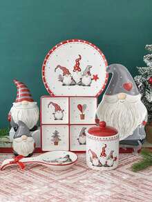 Nordic Stitching Santa Claus Bowls And Plates Tableware Set Embossed Sealed Jar Spice Jar Western Ceramic Flat Plate Cup Christmas Tableware Set,School Supplies