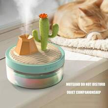 humidificadores porttiles de computadora para recmara, humidificador pequeo con paisaje de cactus, silencioso, niebla fresca, apagado automtico, luz nocturna de colores, - Verde - Ver 7