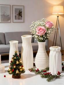 1pc Creative Plastic Vase, Living Room Coffee Table Tabletop Vase, Rose And Lily Flower Vase, Various Styles, Simple Vases, Fake Vases, Decorative Vases, Suitable For Home Decoration And Flower Storage,Christmas Decorative Vase, Christmas Tree Branch Storage Bottle Room Decor Glass Vase