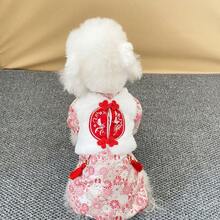 Thick Chinese Style Embroidered Tassel Two-Leg Skirt Warm Clothes For Pets, Suitable For Poodle, Teddy, Bichon Frise, Small Dogs, British Shorthair, Ragdoll Cats In Winter - Red - View 3
