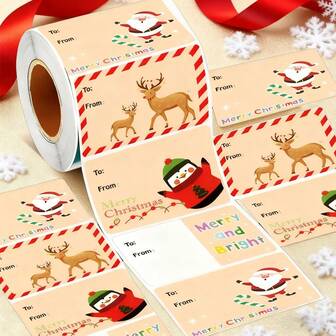 1000张圣诞礼物标签贴纸，尺寸5.08厘米 x 3.81厘米，可书写自粘多用途节日装饰标签，适用于节日礼物包装、日常通用自粘标签，多种款式，圣诞装饰，圣诞节，圣诞工艺品，圣诞窗贴，圣诞礼物，圣诞装饰，家居装饰