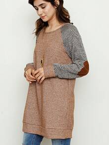 Boho Retro 90's Vintage  Checkered Solid Tie Dye V Stich Pink Mustard Blue Brown Raglan Drop Shoulder Knit Top  Cool Tunic Sweatshirt Pullover - Cà phê Mocha - Xem 4
