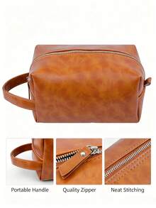 Vintage Makeup Bag With Portable Handle - Premium Zipper & Neat Stitching, Large Capacity Leather Texture Cosmetic Bag For Travel Organizer​ Bag Toiletry Pouch Waterproof For Women's Girls Halloween Christmas Holiday Gifts Teacher Gifts