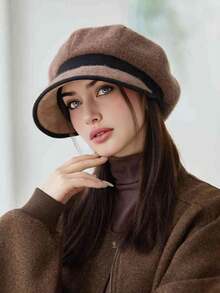 1 件女士纯色宽边帽，休闲优雅复古街头风格百搭秋冬，高端法式复古优雅软呢帽适合日常穿着、餐饮、购物、户外、滑雪、骑行、旅行、派对