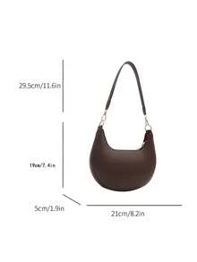 Coffee Brown Crescent Shaped PU Leather Shoulder Handbag, Simple & Stylish, Women, Autumn/Winter,Shoulder Bag, Moon Bag,Carteras Para Mujer,Tote Bags For Women,Totes Bags For Women,Clutch Purse,Purses And Bags,Hand Bags For Women,Handbags,Pink Purse,Wallet,Brown Purse,Bags For Women,Small Purse,Clutch Purse,Vintage,Work Bag - 彩色 - 查看 9