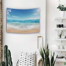 1 pièce Toile de fond décorative pour la maison, la chambre, le salon, le bureau, avec motif plage et ciel. Livré avec un kit d'installation