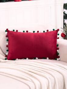 1pc Christmas Decorative Pillow Cover, Colorful Fuzzy Plush Farmhouse Style For Living Room Sofa, Holiday Gift - Burgundy - View 7