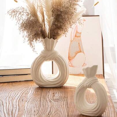 Jarrón cerámico blanco redondo y elegante con diseño de flor estilo nórdico moderno y único para decoración del hogar, minimalista, para sala de estar y dormitorio, decoración central, regalo para el Día de la Madre, regalo de graduación, decoración de boda