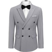 Men's 2 Piece Double Breasted Suits Slim Fit Tuxedo Jacket And Dress Pants Set For Wedding Business Prom - 淺灰色 - 查看 7