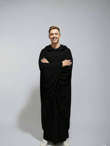 Disfraz de Halloween para adultos con capucha negra para hombre capa larga traje de hechicero para cosplay - Negro - Ver 7