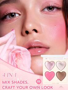 1pc Face Blush & Highlighter Palette, Face Brightening & Contouring Highlighter, Waterproof & Sweat-Proof, Natural Matte Blush & Highlighter Palette - Multicolor - View 2