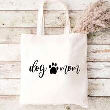 1pc Dog Mom Printed Toiletry Bags, Zip Up  Simple Style Durable Portable Canvas Wash Bags For Outdoor Picnic, Vacation, Daily Commute - White - View 3