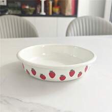2 pièces Assiettes en émail à motif fraise de 8 pouces, nouveau plat de cuisson ménager, assiette profonde, vaisselle - Fleur de fraise - Voir 8