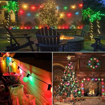 30M 100FT LED G40 Bulbs Outdoor String Lights RGB Color Changing String Lights, Commercial Grade Waterproof Hanging Lights For Garden Patio Backyard B