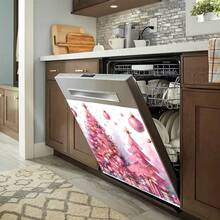 1 Stück Weihnachtsdekoration, niedlicher rosa Weihnachtsbaum & Geschenkbox 2D Flachdruck magnetischer Geschirrspüler Türaufkleber - wasserfest, leicht zu reinigen, wiederverwendbar, geeignet für Geschirrspüler, Kühlschrank, Waschmaschine, Trockner Dekoration, ohne Kleber, Küchendekoration Accessoire, passt in die meisten Geschirrspüler, Heimdekoration