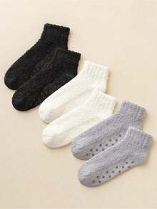 3 Pairs (Black + Beige + Coffee) Unisex Fluffy Warm Winter Socks, Suitable For Daily Wear, Comfortable And Warm - Multicolor - View 13