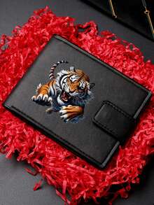 1pc Vintage Tiger Pattern Ultra-Thin Wallet - Portable Card Holder, Suitable For Casual And Formal Occasions - Perfect Gift For Birthday, Christmas, Halloween - Durable Black Metal Clasp Version