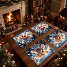 1pc/4pcs/6pcs Christmas Snowfield Elk Pattern Tableware, Heat-Insulating Tableware, Machine-Washable Polyester Tableware, Protective Tableware, Central Decoration, Daily Family Living Room Decoration, Suitable For Group Gathering Decoration - Multicolor - View 1