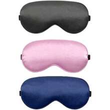 Pack con 3 antifaces para dormir en colores: negro, rosa y azul marino. Mascara de sueo tipo seda. El antifaz cubre suave y cmodamente los ojos y tiene correa ajustable. Apto para hombre y mujer. - Negro, Rosa, Azul Marino - Ver 2